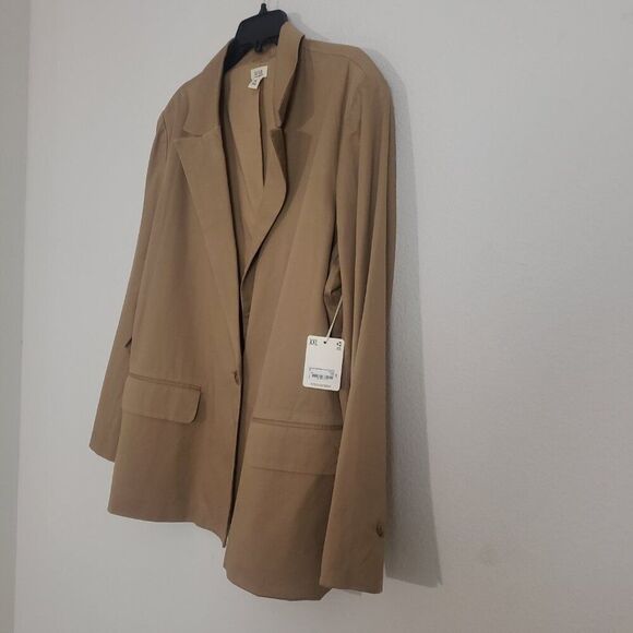 ANA Women's Plus Size Blazer XXL Tan Preppy Office Professional Business Linen - Picture 8 of 14